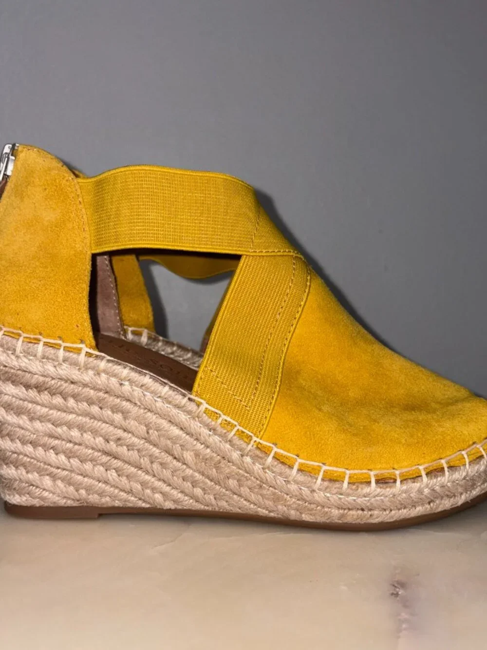 Mustard Yellow Leather Espadrilles Wedge Summer Sandals - LIKE NEW